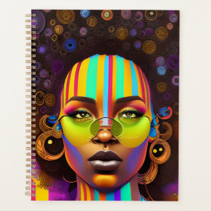 Agenda Magia negra, mulher melanina, arco-íris pastel