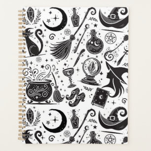 Agenda Mágica Bruxa Whimsical Wiccan Pagan Black & White
