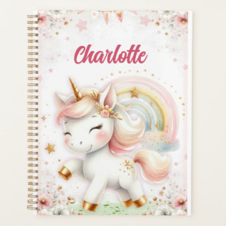 Agenda Magical Rainbow Pink Unicorns Spiral Notebook wate