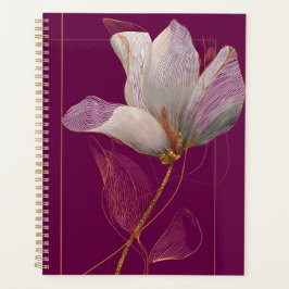 Agenda Magnólia Branca Linha Dourada Magenta