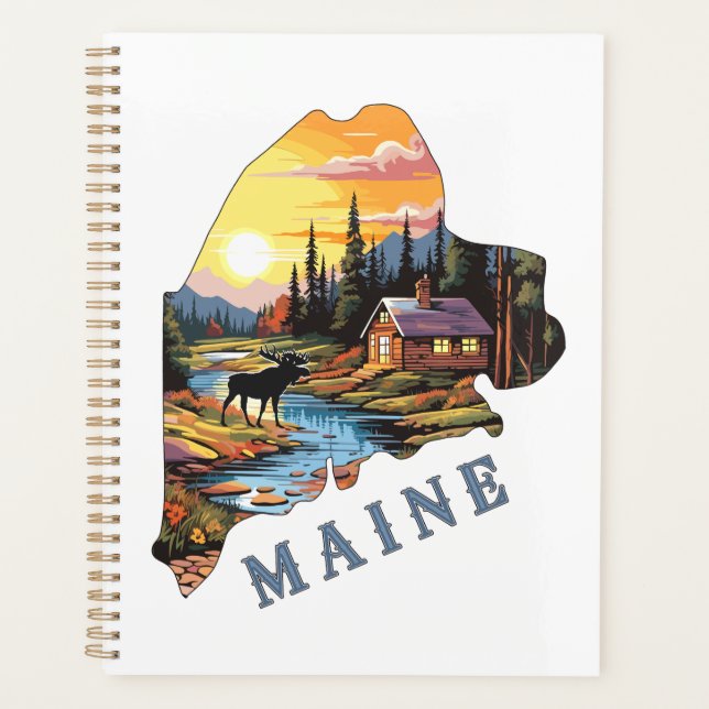Agenda Maine State Outline Cabin Moose (Frente)