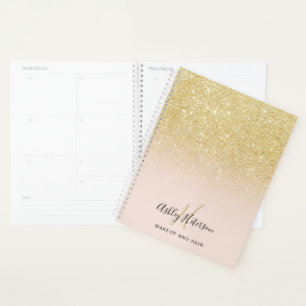 Agenda Makeup monograma blush chic gold glitter script