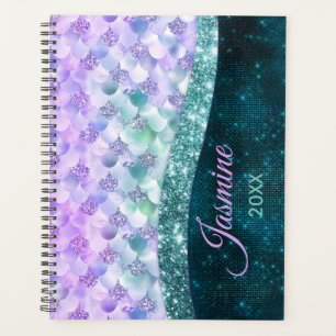Agenda Mal-seca da pele prateada faux monograma pla