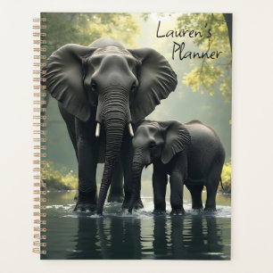 Agenda Mamãe e Elefante Bebê na Floresta Africana