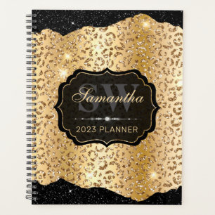Agenda Manchas de leopardo dourado elegante & Monograma d