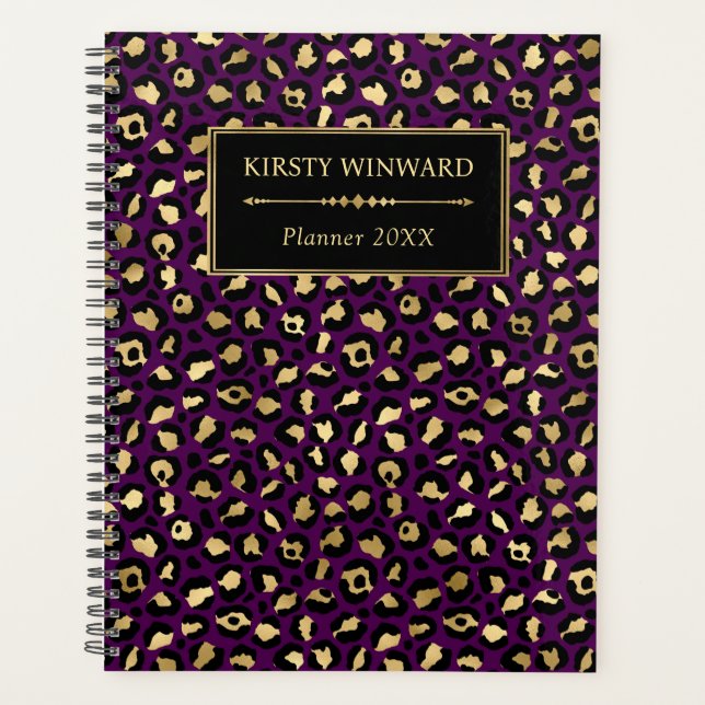 Agenda Manchas de leopardo em falso foil roxo e dourado e (Frente)