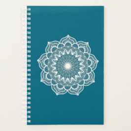 Agenda Mandala Branco em Fundo Azul