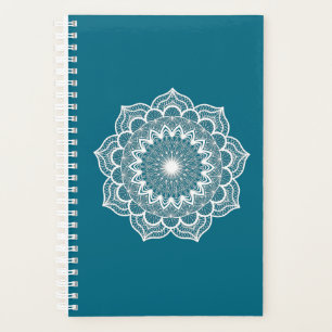 Agenda Mandala Branco em Fundo Azul