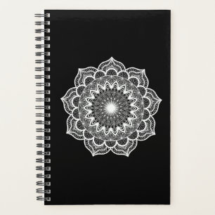 Agenda Mandala Branco em Fundo Preto