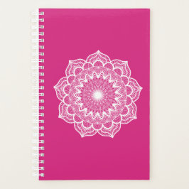 Agenda Mandala Branco em Fundo Rosa