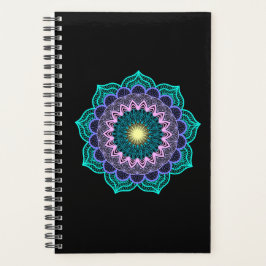 Agenda Mandala Colorida em Fundo Preto