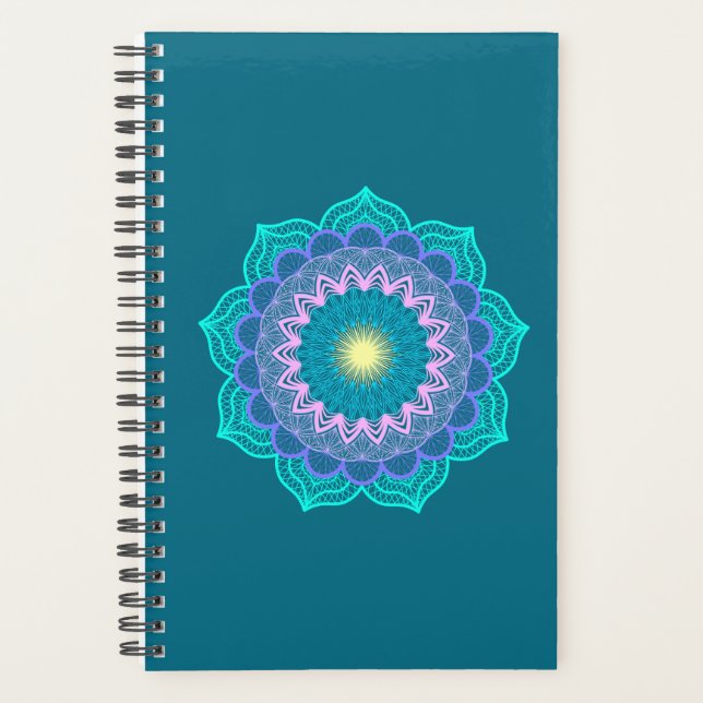Agenda Mandala Colorido em Fundo Azul (Frente)
