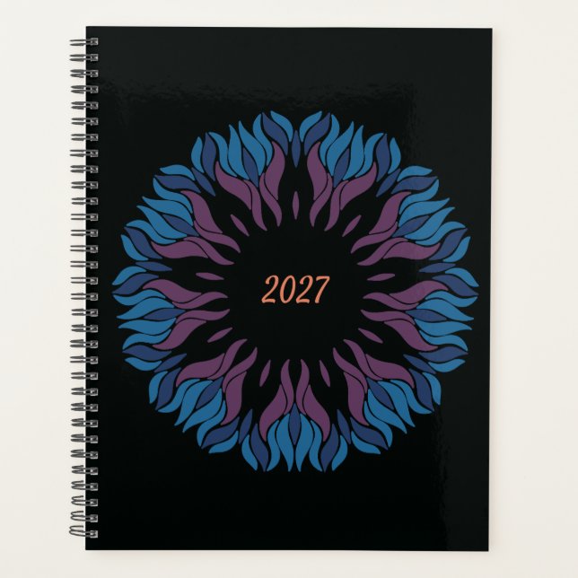 Agenda Mandala de Flores em azuis e mauve (Frente)