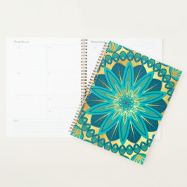 Agenda Mandala Flor de Ouro Azul