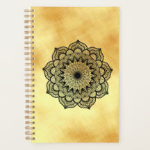 Mandala Preto em Fundo Dourado Suave