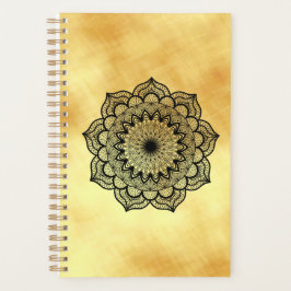 Agenda Mandala Preto em Fundo Dourado Suave