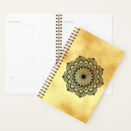 Agenda Mandala Preto em Fundo Dourado Suave