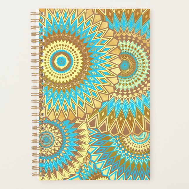 Agenda Mandala Sobreposto Azul Marrom Dourado (Frente)