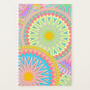 Agenda Mandala Sobreposto Rosa Azul Amarelo Verde-Menta R