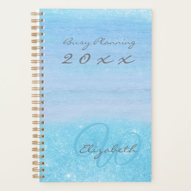 Agenda Mânre Azul Girly Aqua com Monograma (Frente)