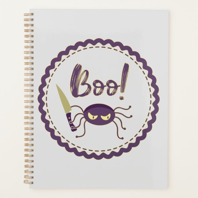 Agenda Mão de faca com aranha Dia de as Bruxas engraçado (Frente)