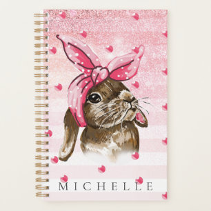 Agenda Mão Personalizada pintada com brilho de Bunny