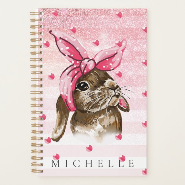 Agenda Mão Personalizada pintada com brilho de Bunny (Frente)