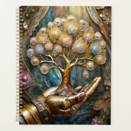 Agenda Mão Robô ouro Segurando Dourada Árvore De Vida