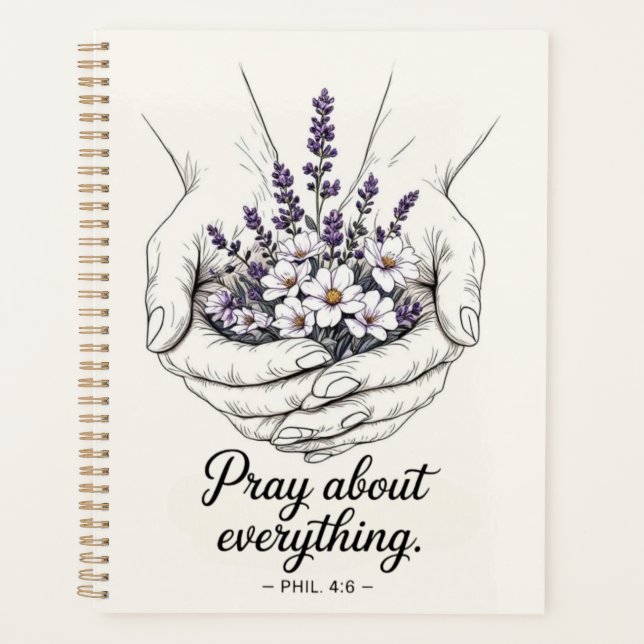 Agenda Mãos em Oração com Lavanda - Tema Devocional (Frente)