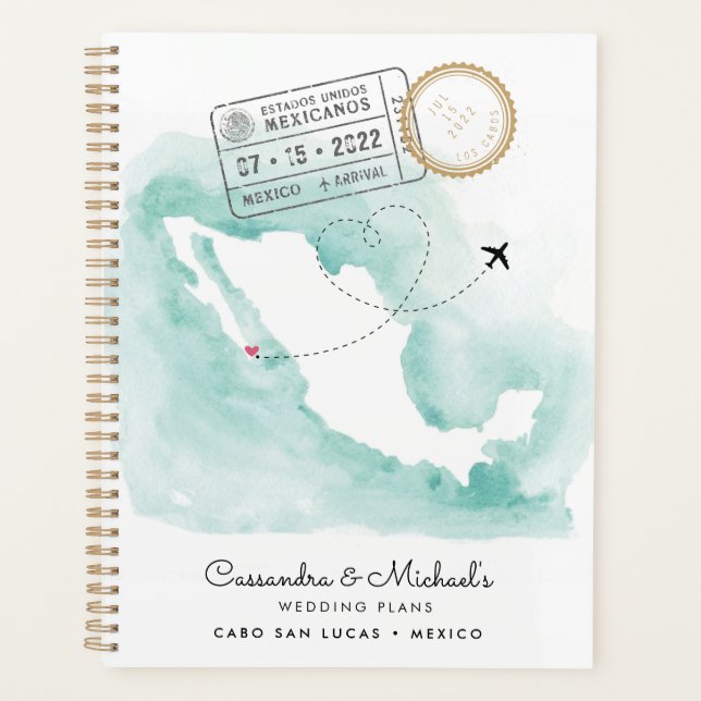 Agenda Mapa de Aquarela do México | Cabo | Casamento de D (Frente)