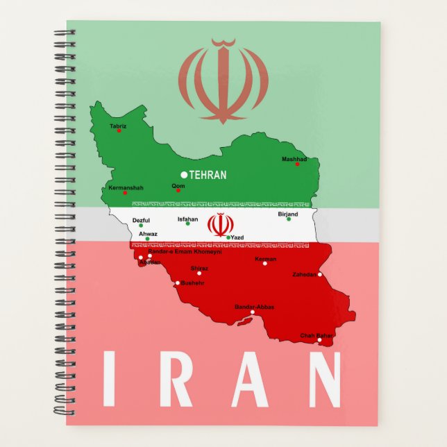 Agenda Mapa do Irã com Bandeira e Emblema (Frente)