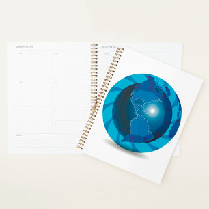 Agenda Mapa Mundial do Globo Terrestre Azul Moderno