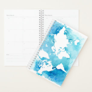 Agenda Mapa Mundial em Blues de Aquarela