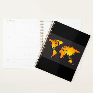 Agenda Mapa Mundial Radiante em Laranja e Amarelo