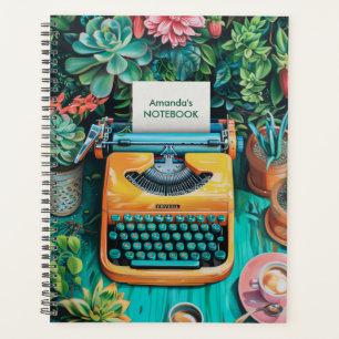 Agenda Máquina de escrever com plantas coloridas   Impres