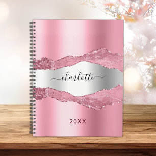 Agenda Marble 2022 do agate de metal prateado rosa pincel