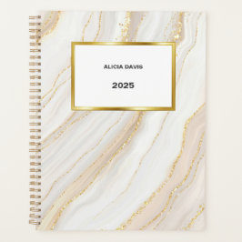 Agenda Marble branco e Dourado | seu nome