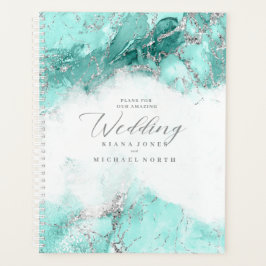 Agenda Marble Glitter Wedding Teal Silver ID644