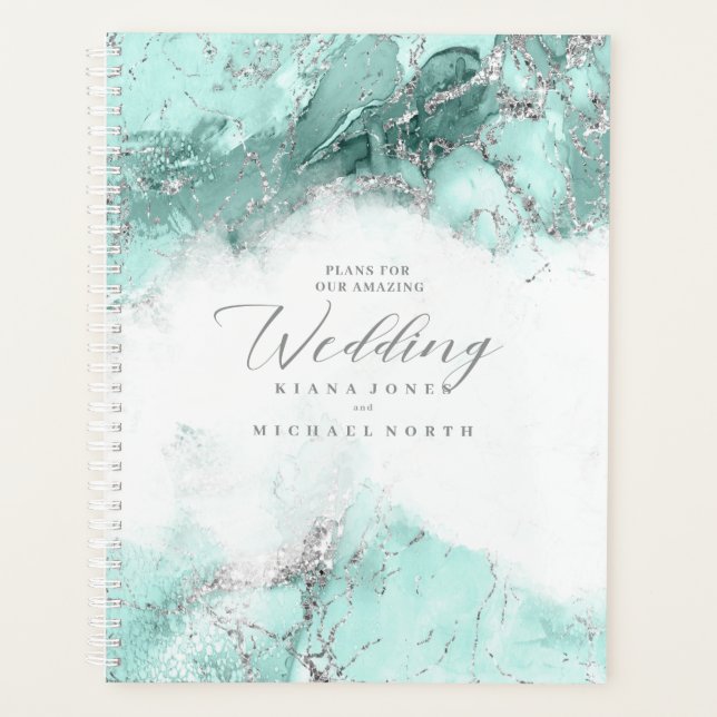 Agenda Marble Glitter Wedding Teal Silver ID644 (Frente)