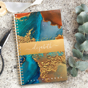 Agenda Marble watercolor gold turquoise orange