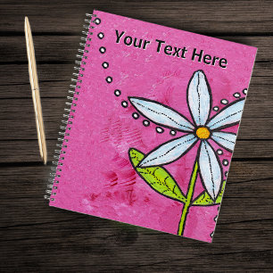 Agenda Margarida Flor Branca Folhas Texturizadas Rosa Vib