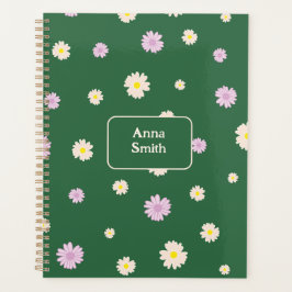 Agenda Margaridas Amarelas Roxas em Verde em Padrão Flora