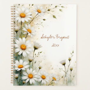 Agenda Margaridas Brancas Floral Encadernação Espiral Ver