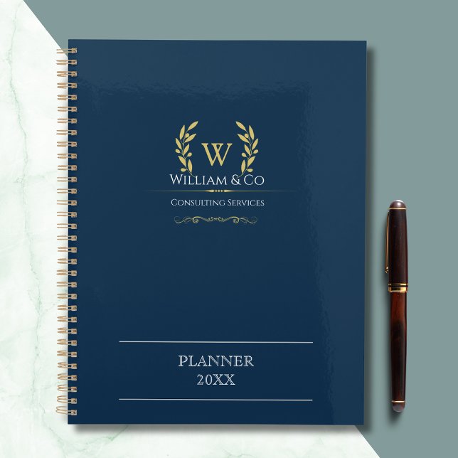 Agenda Marinho Azul Azul Dourado Laurel Clássico Monogram (Criador carregado)