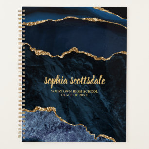 Agenda Marinho Azul Dourado Marble Agle Name