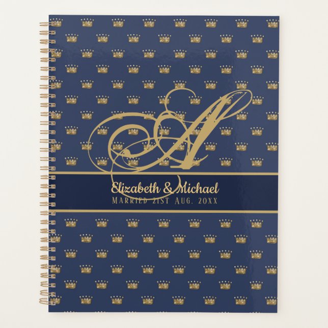 Agenda Marinho azul Dourado Rei Rainha NeWLYWEDS (Frente)