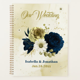 Agenda marinho azul marfim dourado flores do casamento
