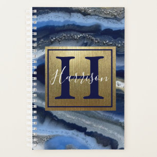 Agenda Marinho Blue Agate Geode Crystals Monograma e Nome