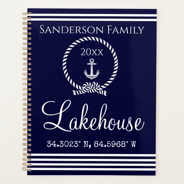 Agenda Marinho Blue Lakehouse Nome da família Map Corinês (Frente)