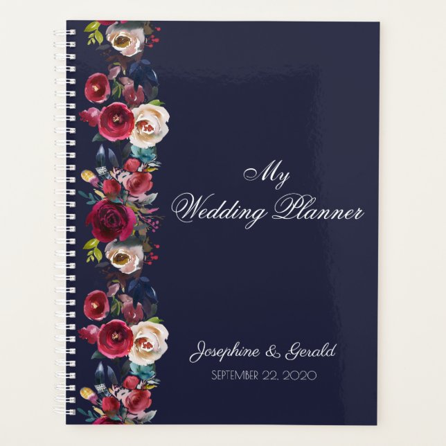 Agenda Marinho Burgundy Merlot Floral Casamento (Frente)